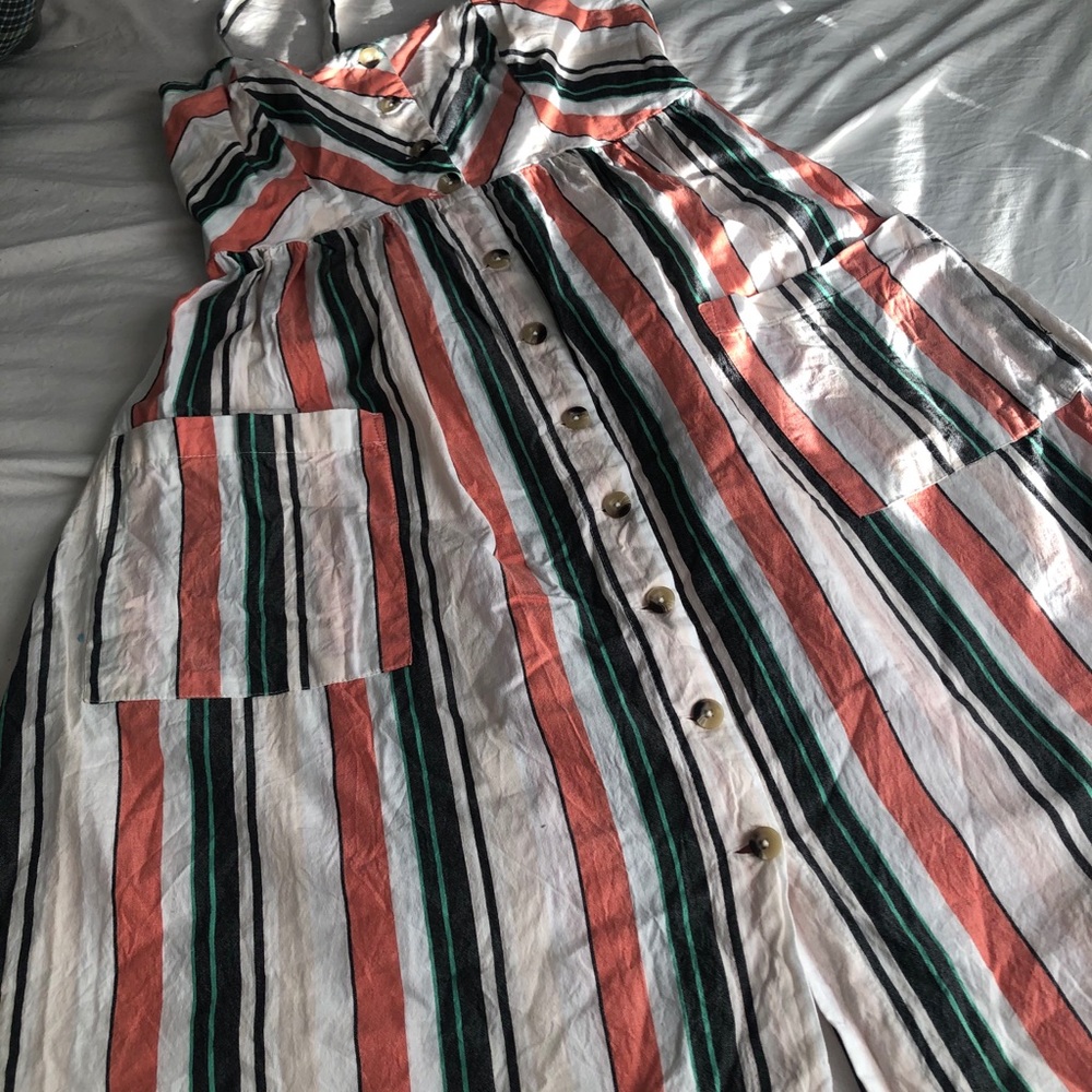 Knee length striped button up dress